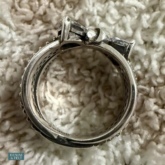 Pandora Sparkling Bow Crossover Ring Sterling Silver Cubic Zirconia Sz 5 - Picture 10 of 16
